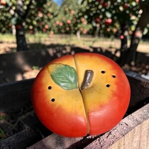 Vintage Ceramic Apple Salt & Pepper Shaker Set - Red and Yellow